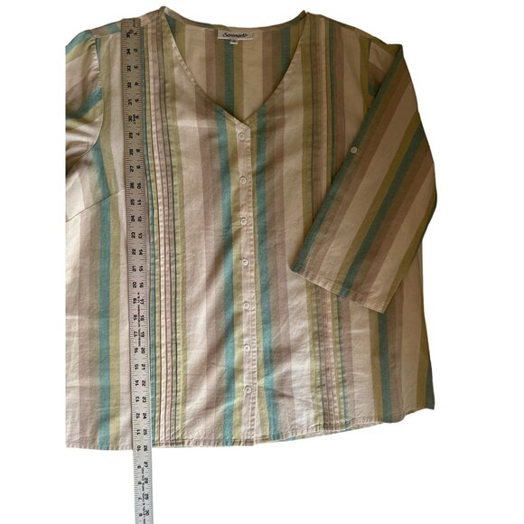 Serengeti XL 100% Cotton Striped Button-Front 3/4 Sleeve Shirt - Picture 8 of 8